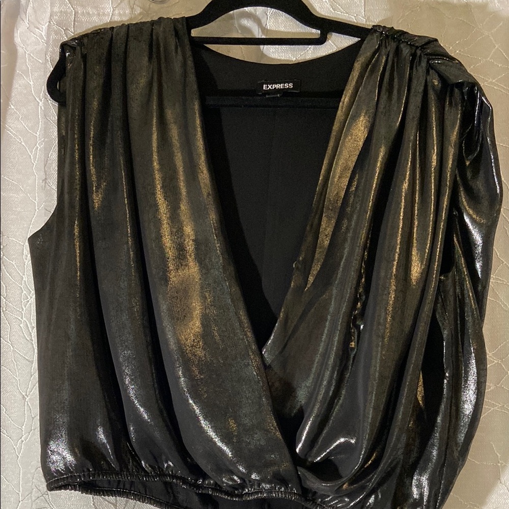 Express Black and Silver Blouse with Elegant Metallic Details